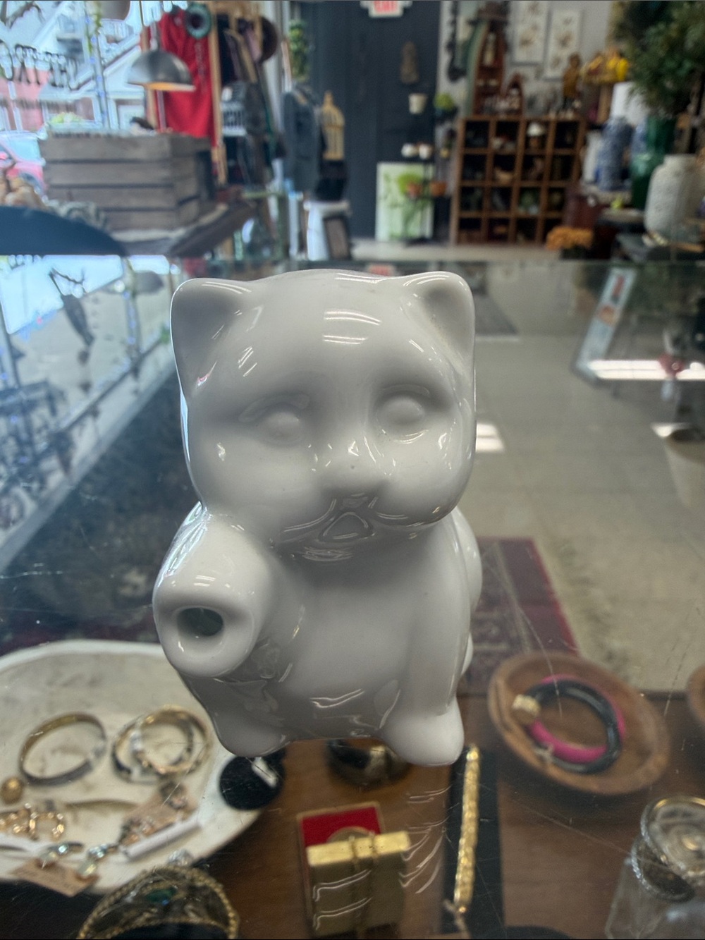 White Ceramic Cat Figurine Vase - Decorative Home Accent